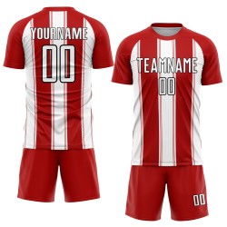 Camiseta de fútbol personalizada de línea roja, blanco y negro, sublimación Camiseta de fútbol personalizada de línea roja, blanco y negro, sublimación