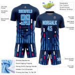 Camiseta personalizada de EE. UU., uniforme azul marino y blanco, líneas de sublimación azul cielo, fútbol Camiseta personalizada de EE. UU., uniforme azul marino y blanco, líneas de sublimación azul cielo, fútbol