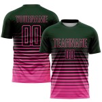 Uniforme de fútbol personalizado con sublimación de moda de camiseta de rayas verdes y rosas degradadas Uniforme de fútbol personalizado con sublimación de moda de camiseta de rayas verdes y rosas degradadas