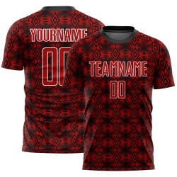 Camiseta de fútbol con diseño geométrico, color blanco y negro, personalizada, sublimación, roja