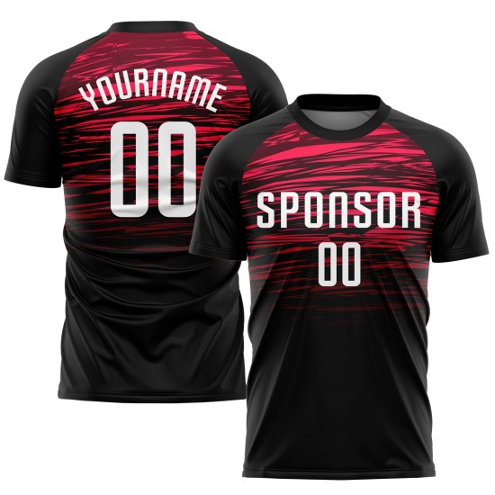 Camiseta personalizada de fútbol sublimada, uniforme blanco y rojo, color negro