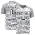 Camiseta de fútbol personalizada de sublimación, color blanco y negro, con rayas grises Camiseta de fútbol personalizada de sublimación, color blanco y negro, con rayas grises