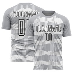Camiseta de fútbol personalizada de sublimación, color blanco y negro, con rayas grises