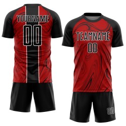 Camiseta de fútbol roja fluida abstracta, negra y blanca, uniforme de sublimación personalizado Camiseta de fútbol roja fluida abstracta, negra y blanca, uniforme de sublimación personalizado