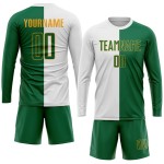 Uniforme de sublimación, camiseta blanca de fútbol dividida, personalizada, moda Kelly verde-dorado Uniforme de sublimación, camiseta blanca de fútbol dividida, personalizada, moda Kelly verde-dorado
