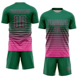 Camiseta de fútbol personalizada Kelly con sublimación, de rayas verdes y rosas, de moda Camiseta de fútbol personalizada Kelly con sublimación, de rayas verdes y rosas, de moda
