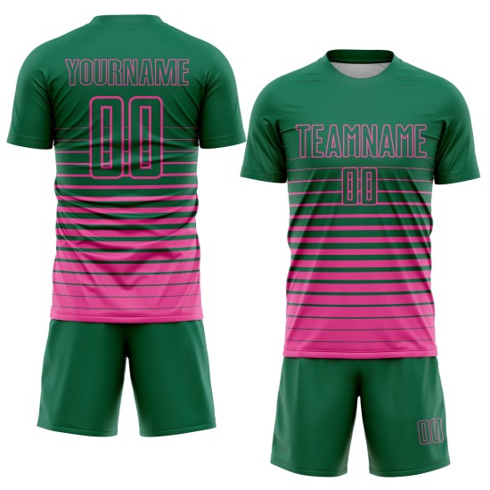 Camiseta de fútbol personalizada Kelly con sublimación, de rayas verdes y rosas, de moda Camiseta de fútbol personalizada Kelly con sublimación, de rayas verdes y rosas, de moda