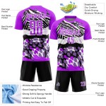 Camiseta de fútbol con estampado morado, blanco y negro, personalizada, sublimación Camiseta de fútbol con estampado morado, blanco y negro, personalizada, sublimación