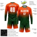 Camiseta de fútbol naranja con mangas personalizadas, uniforme de sublimación, decoloración, moda, larga, blanco y verde Camiseta de fútbol naranja con mangas personalizadas, uniforme de sublimación, decoloración, moda, larga, blanco y verde