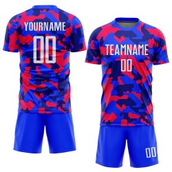 Servicio de uniformes personalizados, camiseta de fútbol blanca y real, sublimación de camuflaje Servicio de uniformes personalizados, camiseta de fútbol blanca y real, sublimación de camuflaje