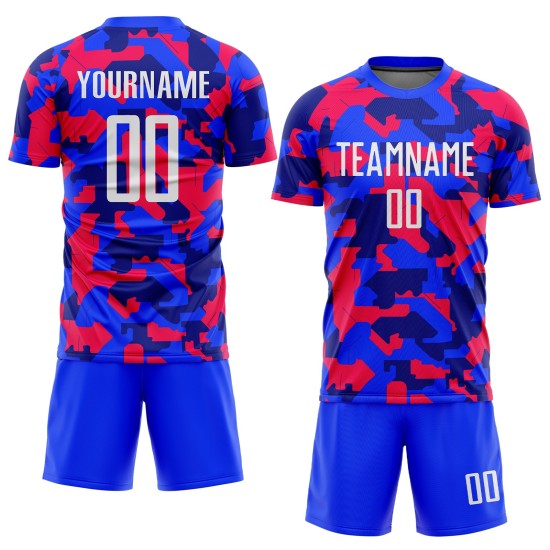 Servicio de uniformes personalizados, camiseta de fútbol blanca y real, sublimación de camuflaje Servicio de uniformes personalizados, camiseta de fútbol blanca y real, sublimación de camuflaje