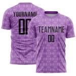 Camiseta de fútbol personalizada de sublimación geométrica morada, tamaño mediano, con formas negras y moradas Camiseta de fútbol personalizada de sublimación geométrica morada, tamaño mediano, con formas negras y moradas
