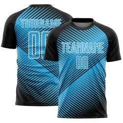 Camiseta de fútbol personalizada azul-blanca de línea de sublimación negra, uniforme Sky