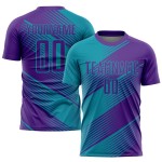 Camiseta de fútbol personalizada por sublimación en color verde azulado y morado Camiseta de fútbol personalizada por sublimación en color verde azulado y morado