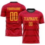 Camiseta de fútbol personalizada con sublimación, color dorado, negro y rojo Camiseta de fútbol personalizada con sublimación, color dorado, negro y rojo