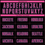 Camiseta de fútbol personalizada negra con sublimación de moda, con rayas rosa y azul claro Camiseta de fútbol personalizada negra con sublimación de moda, con rayas rosa y azul claro