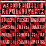 Uniforme de fútbol sublimado negro con estampado de rombos, camiseta roja y blanca personalizada Uniforme de fútbol sublimado negro con estampado de rombos, camiseta roja y blanca personalizada