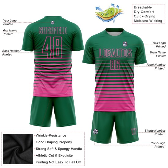 Camiseta de fútbol personalizada Kelly con sublimación, de rayas verdes y rosas, de moda Camiseta de fútbol personalizada Kelly con sublimación, de rayas verdes y rosas, de moda
