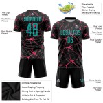 Camiseta de fútbol personalizada de sublimación, color rosa y negro, color agua-neón Camiseta de fútbol personalizada de sublimación, color rosa y negro, color agua-neón