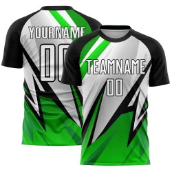 Uniforme de fútbol negro personalizado, camiseta blanca y verde Aurora sublimada