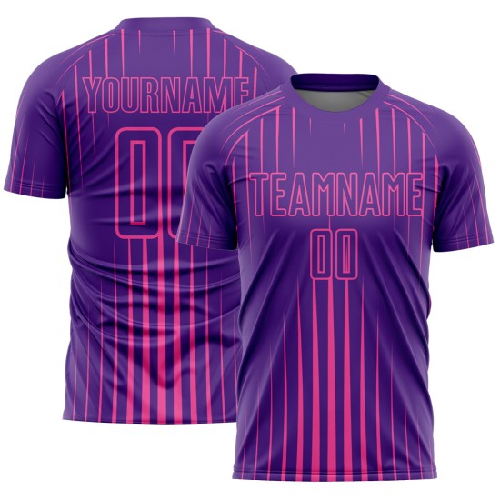 Camiseta personalizada de sublimación con líneas de uniforme de fútbol morado y rosa Camiseta personalizada de sublimación con líneas de uniforme de fútbol morado y rosa
