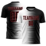 Camiseta de fútbol negra con degradado de sublimación blanco y rojo, uniforme personalizado Camiseta de fútbol negra con degradado de sublimación blanco y rojo, uniforme personalizado