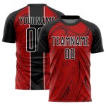 Camiseta de fútbol roja fluida abstracta, negra y blanca, uniforme de sublimación personalizado Camiseta de fútbol roja fluida abstracta, negra y blanca, uniforme de sublimación personalizado