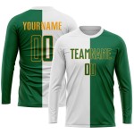 Uniforme de sublimación, camiseta blanca de fútbol dividida, personalizada, moda Kelly verde-dorado Uniforme de sublimación, camiseta blanca de fútbol dividida, personalizada, moda Kelly verde-dorado