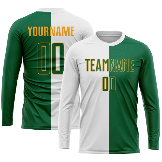 Uniforme de sublimación, camiseta blanca de fútbol dividida, personalizada, moda Kelly verde-dorado Uniforme de sublimación, camiseta blanca de fútbol dividida, personalizada, moda Kelly verde-dorado