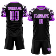 Camiseta de fútbol personalizada con estampado de animales, color morado y blanco, sublimación, color negro Camiseta de fútbol personalizada con estampado de animales, color morado y blanco, sublimación, color negro