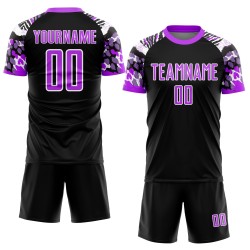 Camiseta de fútbol personalizada con estampado de animales, color morado y blanco, sublimación, color negro Camiseta de fútbol personalizada con estampado de animales, color morado y blanco, sublimación, color negro