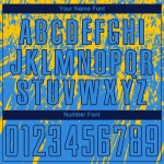 Camiseta personalizada de fútbol con sublimación de polvo azul marino y amarillo Camiseta personalizada de fútbol con sublimación de polvo azul marino y amarillo