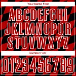 Uniforme de fútbol sublimado negro con estampado de rombos, camiseta roja y blanca personalizada Uniforme de fútbol sublimado negro con estampado de rombos, camiseta roja y blanca personalizada