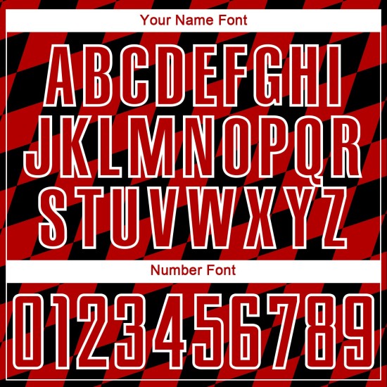 Uniforme de fútbol sublimado negro con estampado de rombos, camiseta roja y blanca personalizada Uniforme de fútbol sublimado negro con estampado de rombos, camiseta roja y blanca personalizada