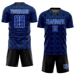 Camiseta de fútbol Thunder con formas geométricas, uniforme, negro y blanco, sublimación personalizada, azul Camiseta de fútbol Thunder con formas geométricas, uniforme, negro y blanco, sublimación personalizada, azul