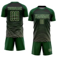 Camiseta de fútbol personalizada con degradado verde, color crema y negro, con diseño geométrico y sublimación de líneas Camiseta de fútbol personalizada con degradado verde, color crema y negro, con diseño geométrico y sublimación de líneas
