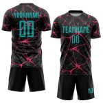 Camiseta de fútbol personalizada de sublimación, color rosa y negro, color agua-neón Camiseta de fútbol personalizada de sublimación, color rosa y negro, color agua-neón