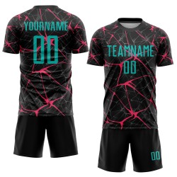 Camiseta de fútbol personalizada de sublimación, color rosa y negro, color agua-neón Camiseta de fútbol personalizada de sublimación, color rosa y negro, color agua-neón