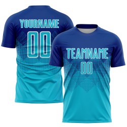 Camiseta de uniforme de sublimación personalizada azul-blanca de Lakes Royal Soccer