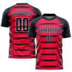 Camiseta de fútbol personalizada por sublimación, color rojo, azul marino y blanco Camiseta de fútbol personalizada por sublimación, color rojo, azul marino y blanco