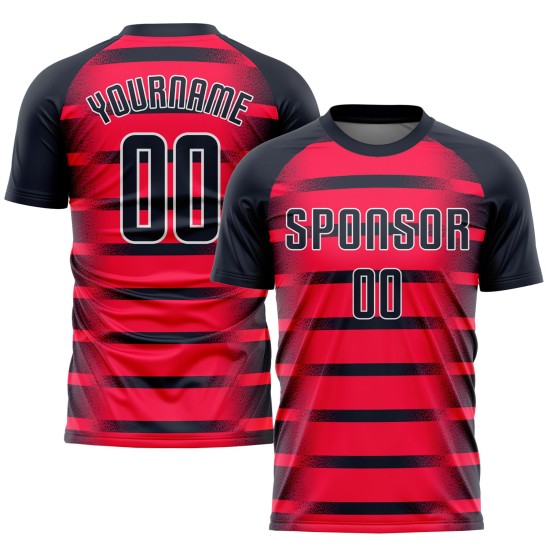 Camiseta de fútbol personalizada por sublimación, color rojo, azul marino y blanco Camiseta de fútbol personalizada por sublimación, color rojo, azul marino y blanco
