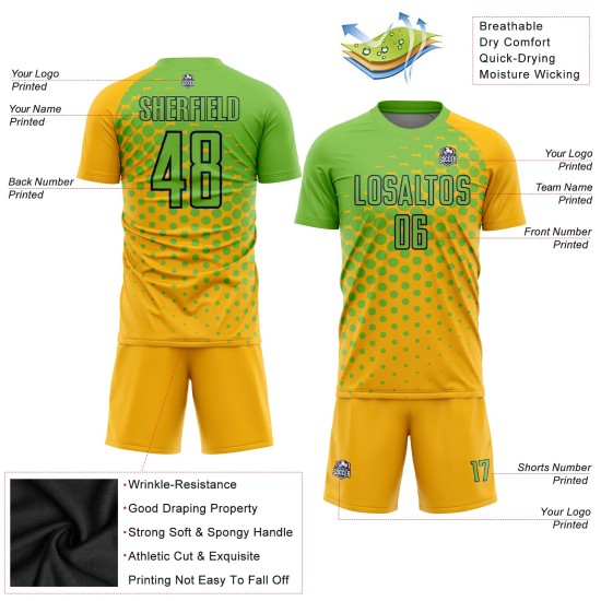 Camiseta de fútbol personalizada de sublimación en verde azulado y dorado neón Camiseta de fútbol personalizada de sublimación en verde azulado y dorado neón