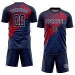 Camiseta de fútbol personalizada por sublimación, uniforme azul marino, azul marino y rojo Camiseta de fútbol personalizada por sublimación, uniforme azul marino, azul marino y rojo