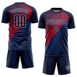 Camiseta de fútbol personalizada por sublimación, uniforme azul marino, azul marino y rojo Camiseta de fútbol personalizada por sublimación, uniforme azul marino, azul marino y rojo