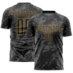Uniforme de fútbol personalizado dorado con sublimación, arte abstracto, gris-negro antiguo grunge
