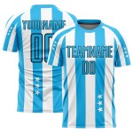 Uniforme de fútbol personalizado Sky And Stars con cuadros azul y negro, sublimación, camiseta blanca Uniforme de fútbol personalizado Sky And Stars con cuadros azul y negro, sublimación, camiseta blanca
