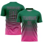 Camiseta de fútbol personalizada Kelly con sublimación, de rayas verdes y rosas, de moda Camiseta de fútbol personalizada Kelly con sublimación, de rayas verdes y rosas, de moda