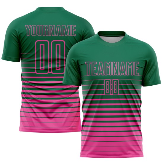 Camiseta de fútbol personalizada Kelly con sublimación, de rayas verdes y rosas, de moda Camiseta de fútbol personalizada Kelly con sublimación, de rayas verdes y rosas, de moda