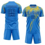 Camiseta personalizada de fútbol con sublimación de polvo azul marino y amarillo Camiseta personalizada de fútbol con sublimación de polvo azul marino y amarillo