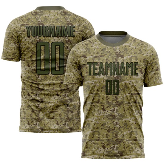 Uniforme de sublimación de camisetas de fútbol, personalizado, camuflaje verde oliva y negro Uniforme de sublimación de camisetas de fútbol, personalizado, camuflaje verde oliva y negro